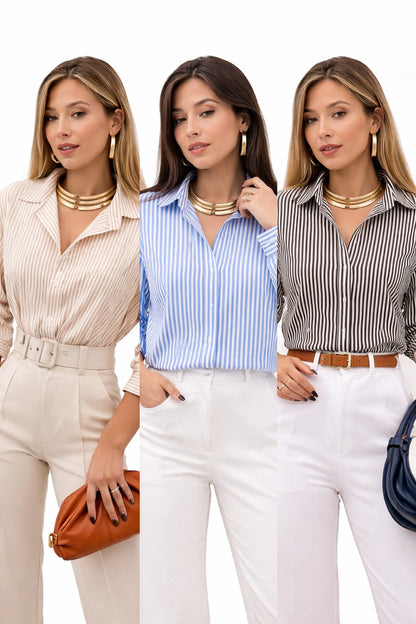 Kit 3 Camisas Femeninas de Manga Larga
