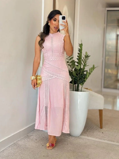 Vestido Tricoline con Detalles en Guipur